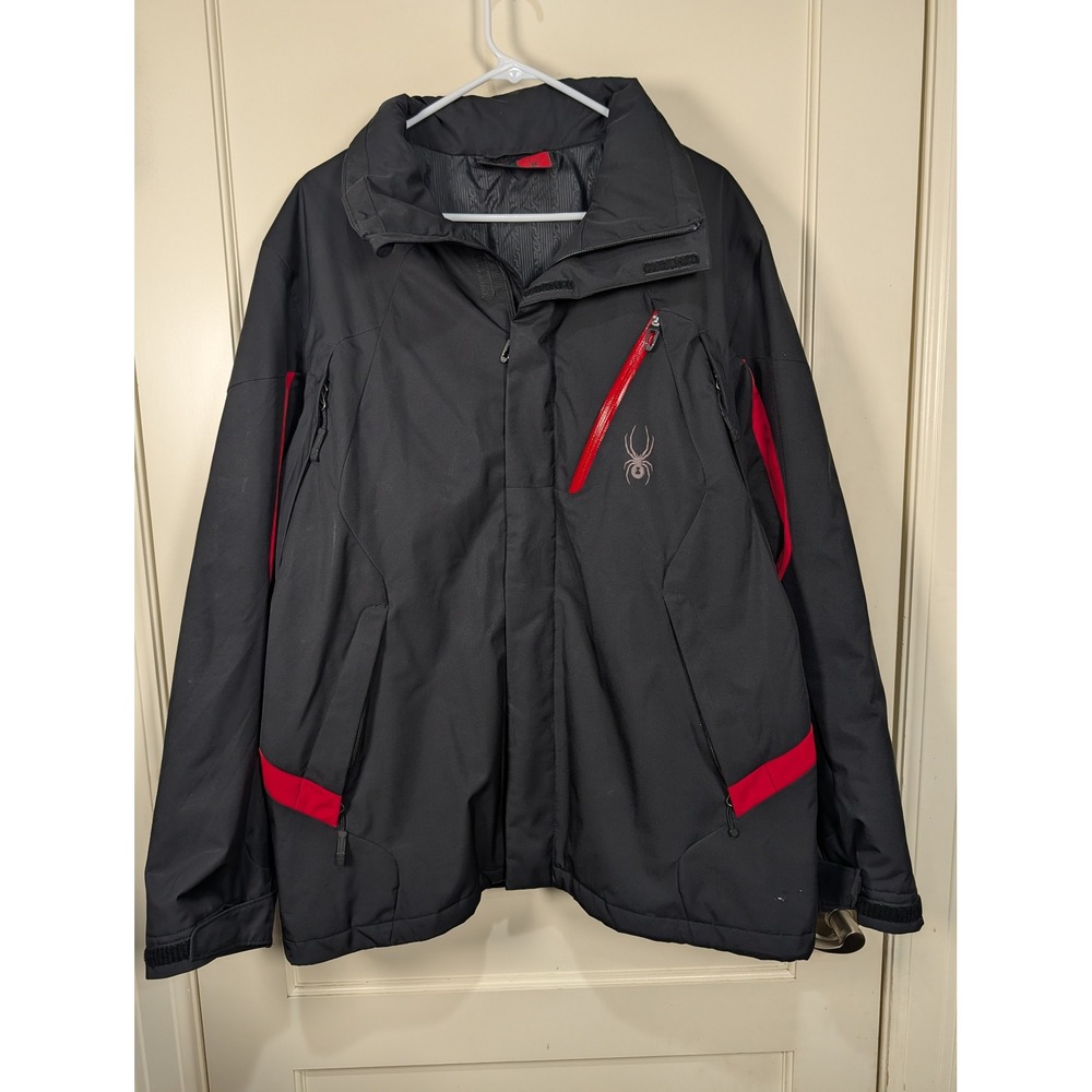 Spyder Mens Ski Jacket XL Black Red Full Zip Winter Snow Coat Puffer